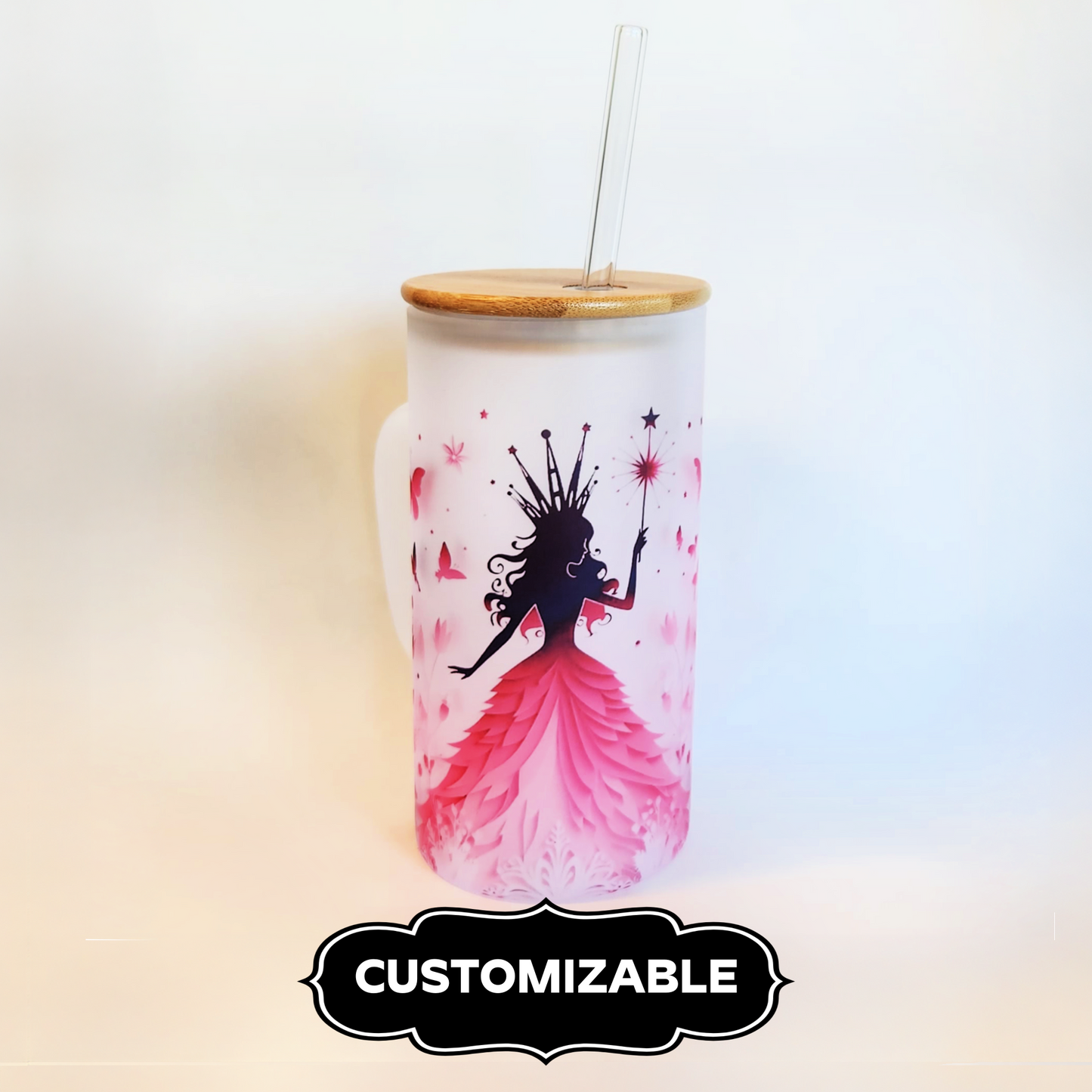 Customized Frosted Stein with Bamboo Lid and Glass Straw