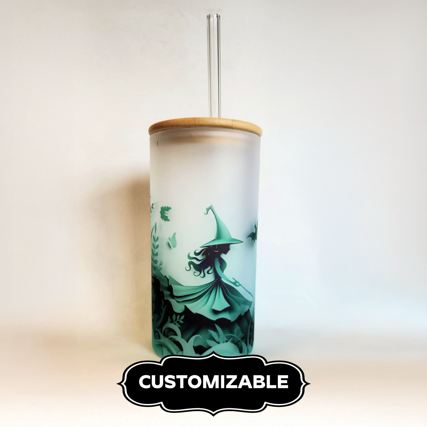 Green Witch Customizable Frosted Stein with Bamboo Lid and Glass Straw