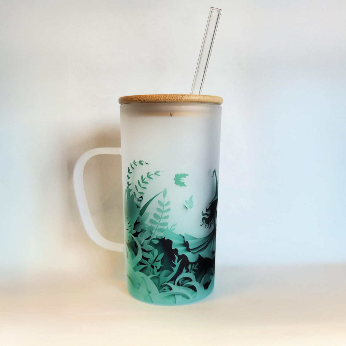 Green Witch Customizable Frosted Stein with Bamboo Lid and Glass Straw